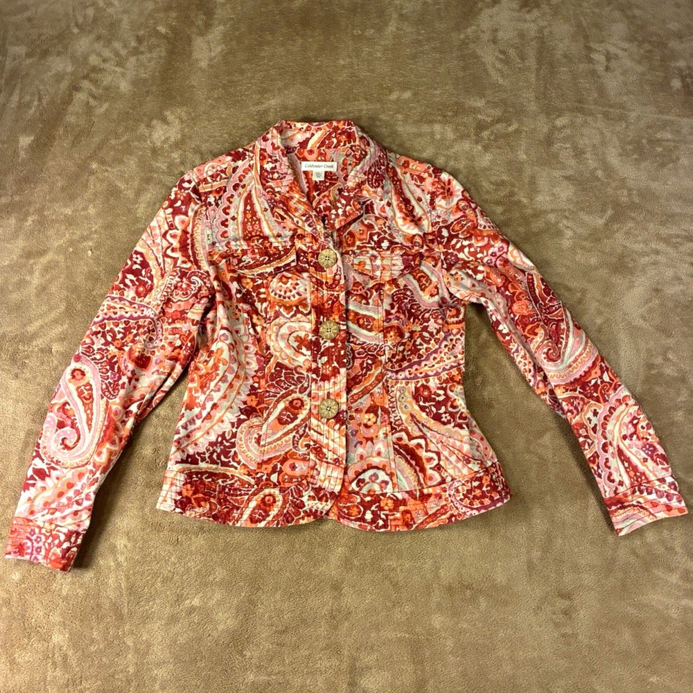 VTG Coldwater Creek Womens Jacket 4P Multicolor Paisley Twill Grandmacore Y2K